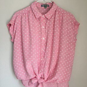 Good Luck Gem Pink White Polka Dot Boxy Blouse M